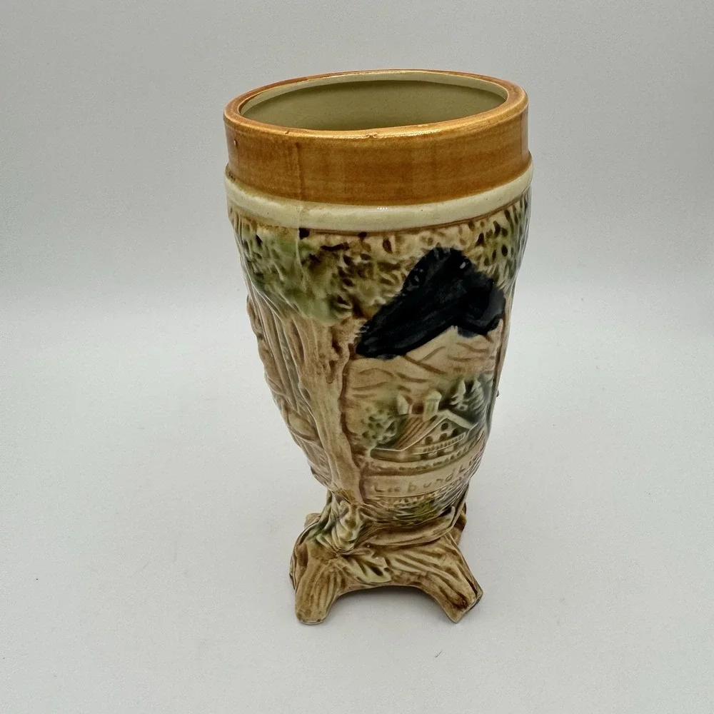 German Beer Stein Footed Ceramic Cornicopia Lieb und Lied Love and Song Japan 7